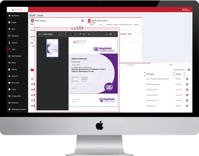 Staff document management with Highfield Qualifications certificate preview and file storage